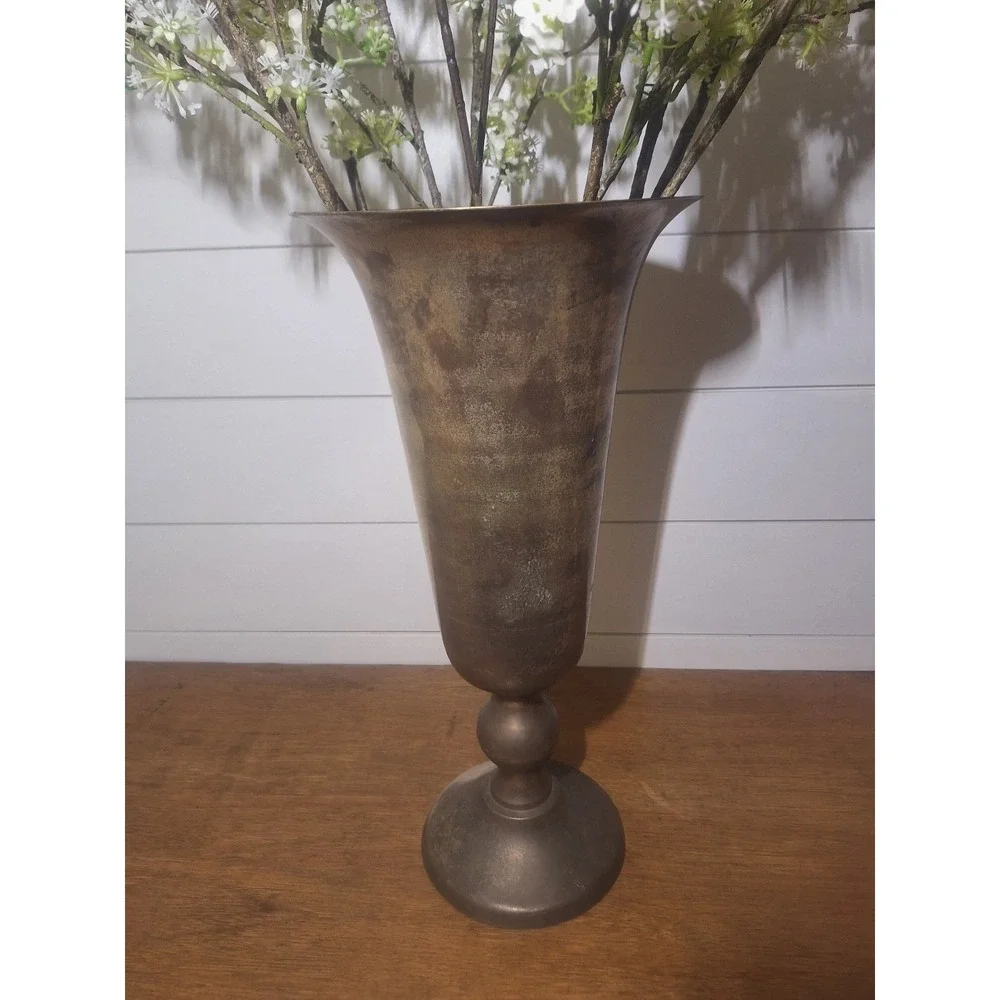 Vintage pottery barn large Silver plate trumpet vase